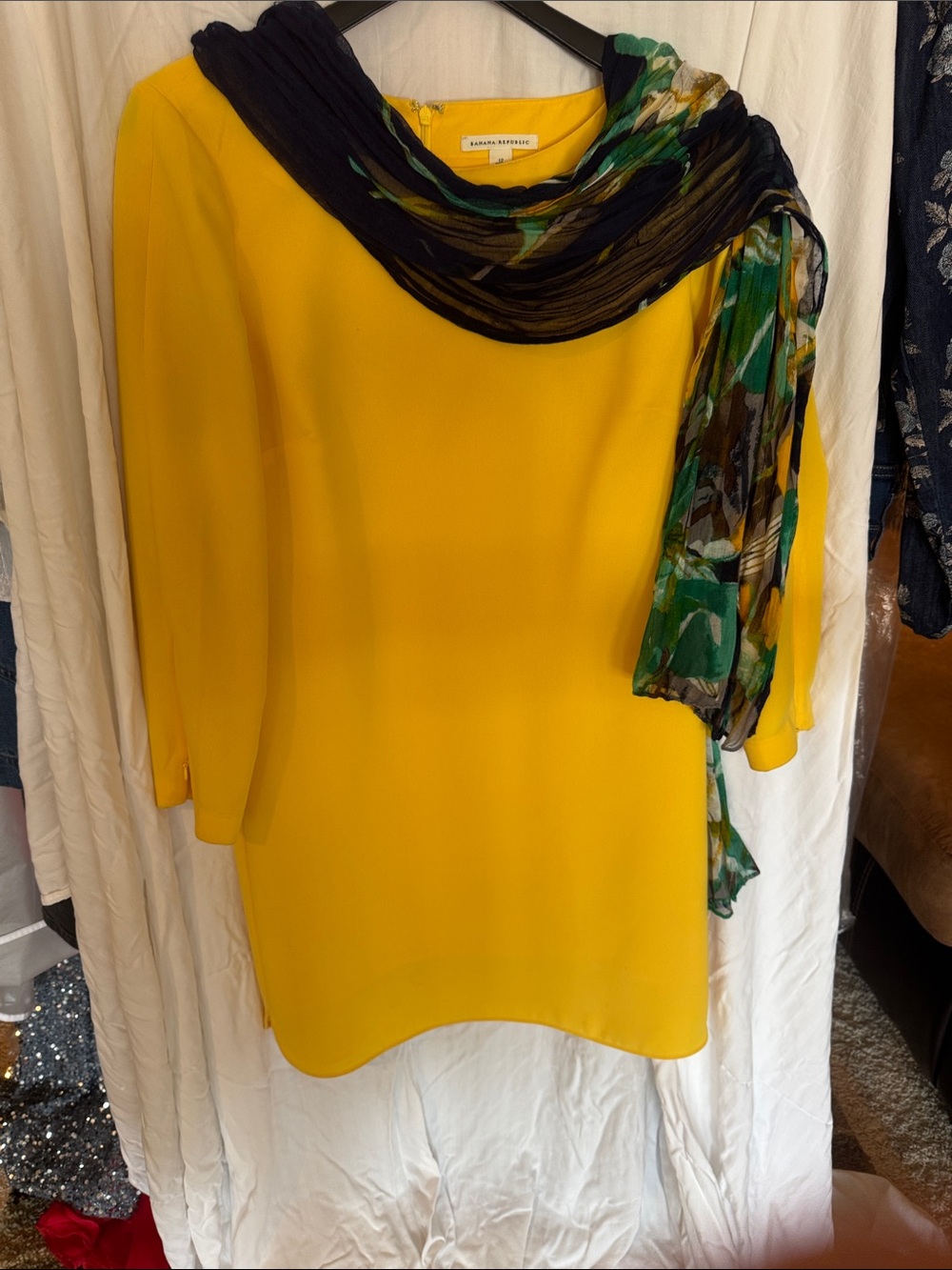 Banana Republic Yellow Shift Dress with Printed Scarf